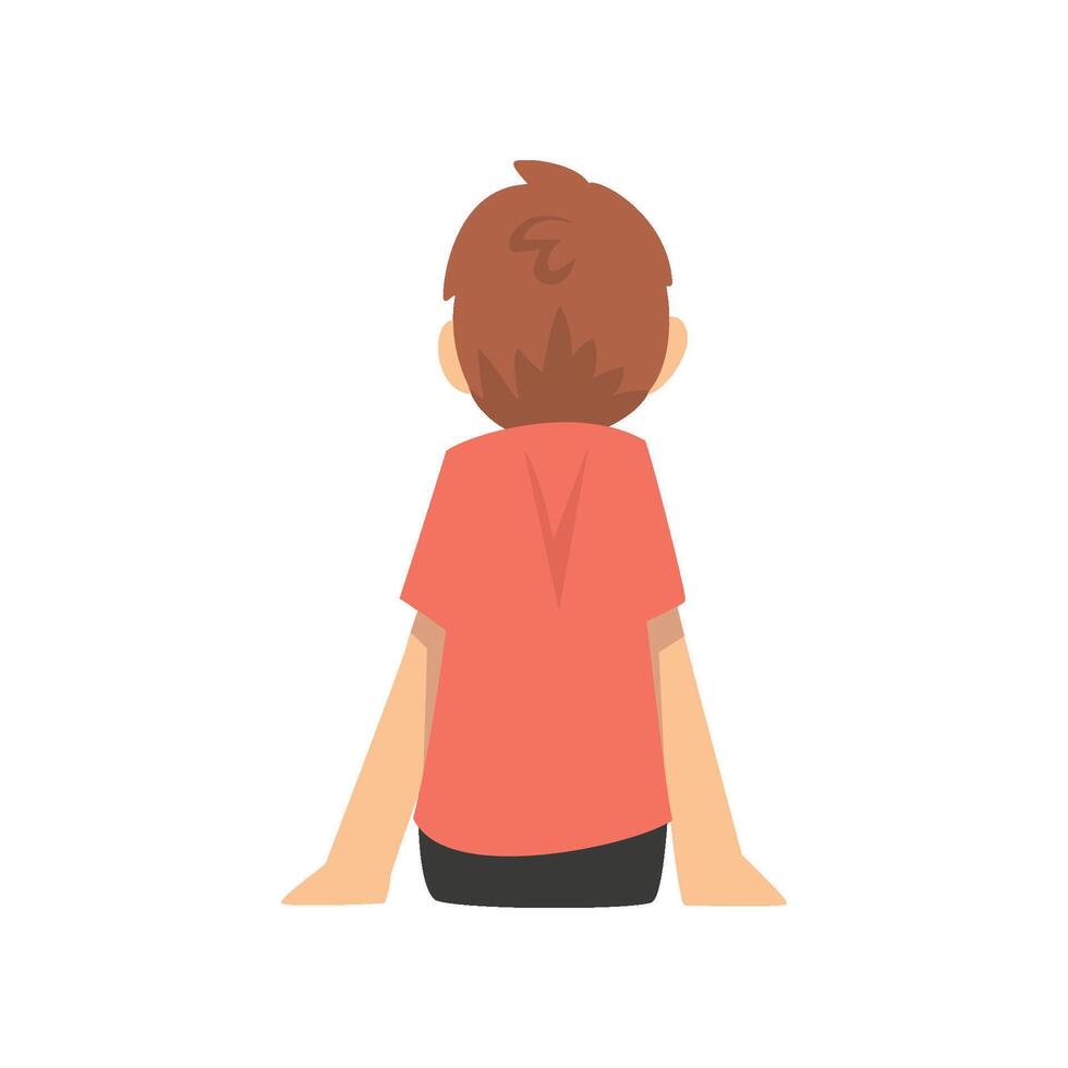 Boy Sitting on Floor, Little Preschool Kid Character, View From Behind Illustration vector
