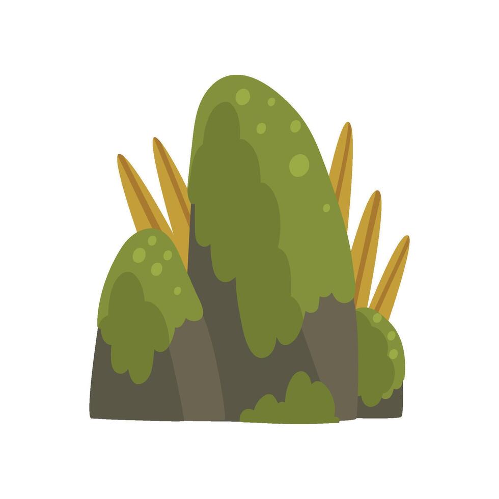 Rock Stones with Green Moss, Forest, Mountain Natural Landscape Design Element Illustration vector
