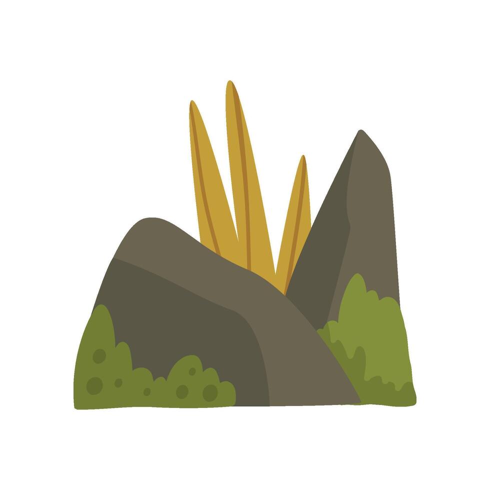 Rock Stones with Moss and Grass, Forest, Mountain Natural Landscape Design Element Illustration vector