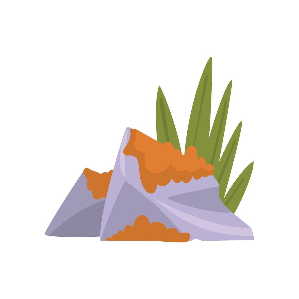 Granite Boulder with Grass and Moss, Natural Landscape Design Element Illustration vector