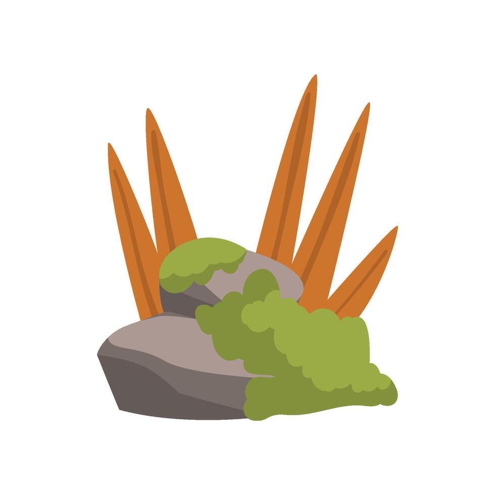 Rock Stones Boulders with Grass, Forest, Mountain Natural Landscape Design Element Illustration vector