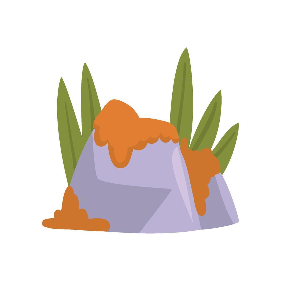 Rock Stones with Orange Moss and Green Grass, Natural Landscape Design Element Illustration vector