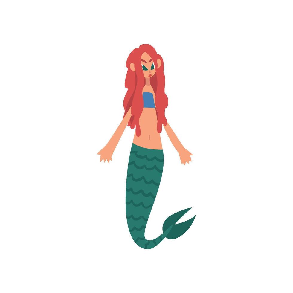 Cute Little Red Haired Mermaid, Fairytale Mythical Creature Cartoon Character Illustration vector
