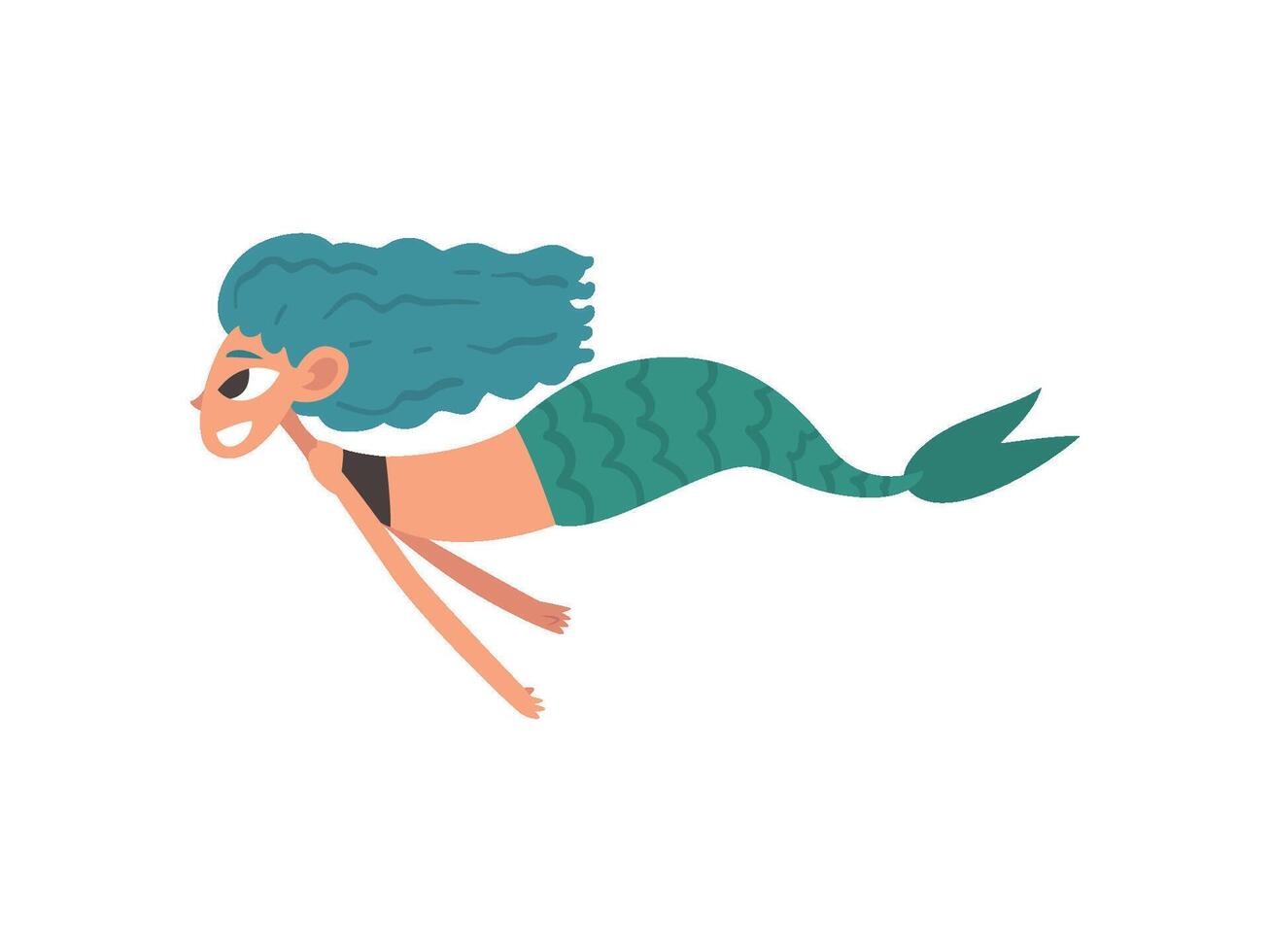 Cute Happy Smiling Little Mermaid Swimming, Fairytale Mythical Creature Cartoon Character Illustration vector