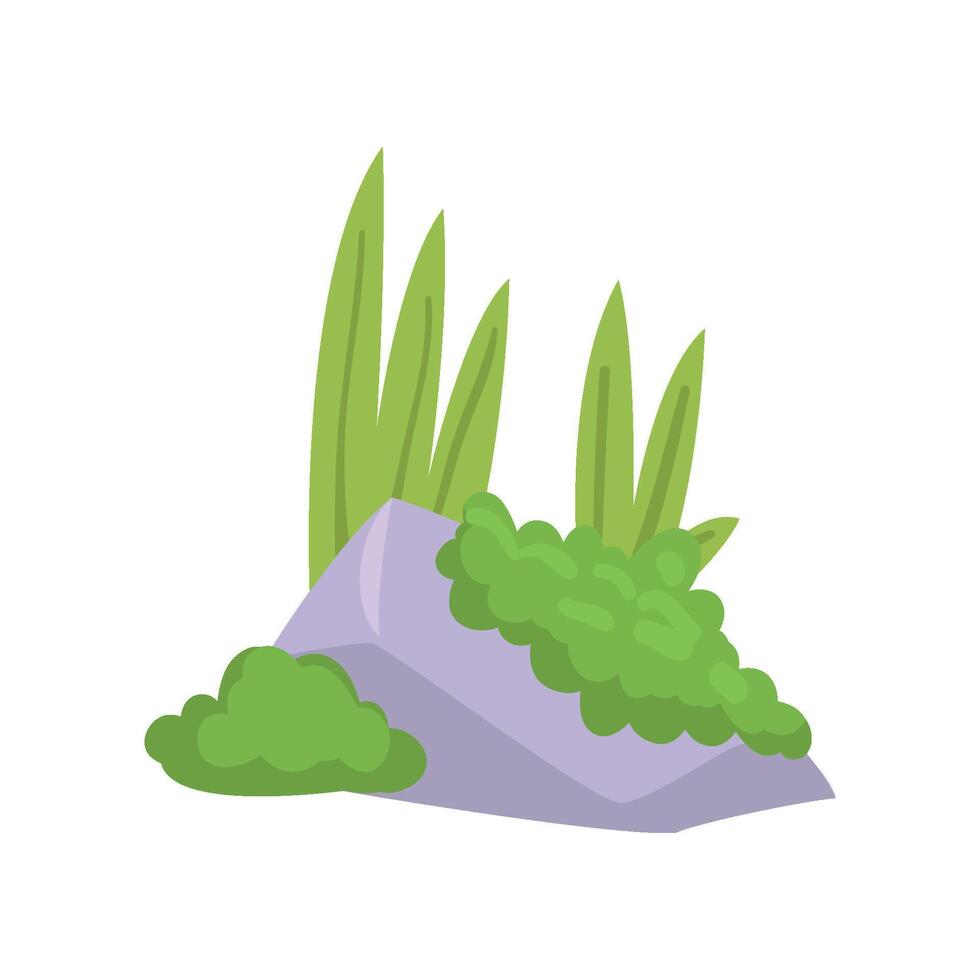 Rock Granite Stone with Moss and Green Grass, Natural Landscape Design Element Illustration vector