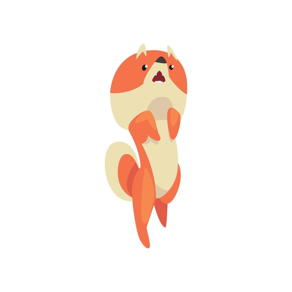 Cute Pomeranian Spitz Standing on Its Hind Feet, Funny Pet Dog Cartoon Character Illustration vector