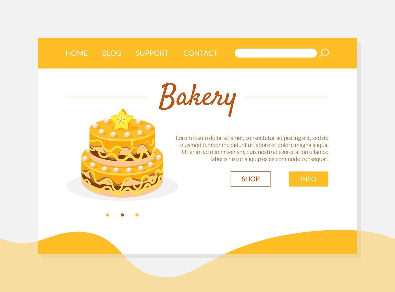 Bakery Recipe Banner, Landing Page Template with Cake and Place for Text, Culinary Blog, Food Delivery Illustration vector