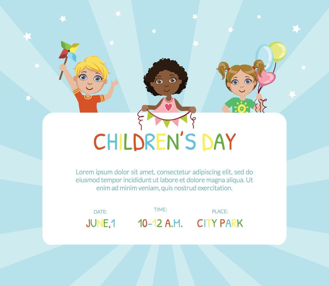 Childrens Day Banner, Flyer or Invitation Card Template with Place for Text Illustration vector