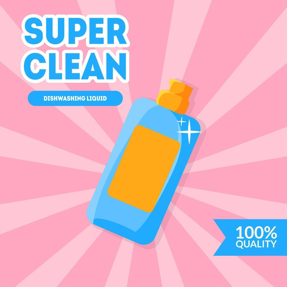 Super Clean Dishwashing Liquid Product Advertising Banner Template, Liquid Detergent in Plastic Bottle Illustration vector