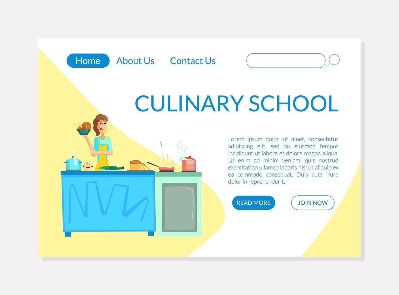 Culinary School Banner, Landing Page Template, Food Studio, Cooking Class or Courses Website Illustration vector