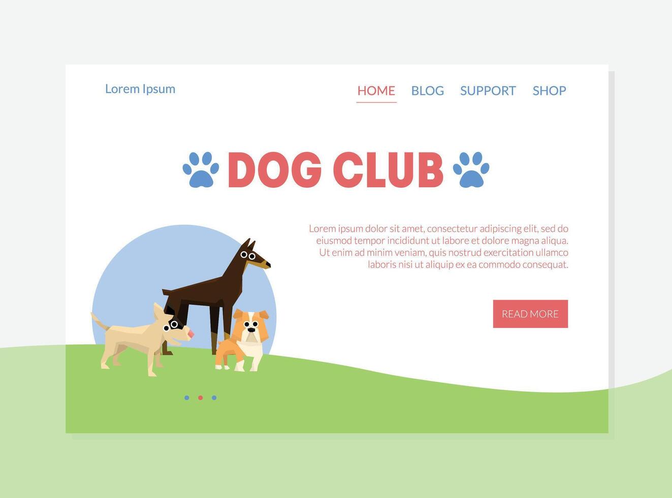 Dog Club Banner, Landing Page Template with Place for Text, Dog Training, Walking and Grooming Illustration vector
