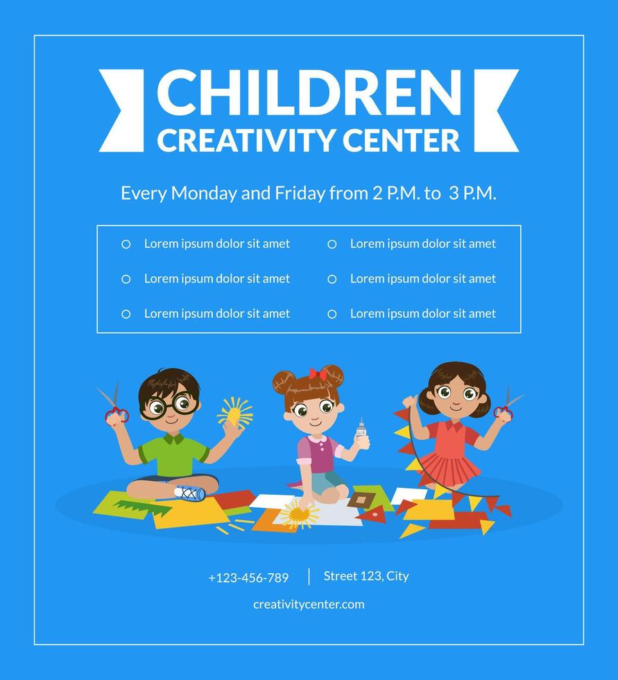 Children Creativity Center Banner Template, Art School or Class for Kids, Child Development and Education Illustration vector
