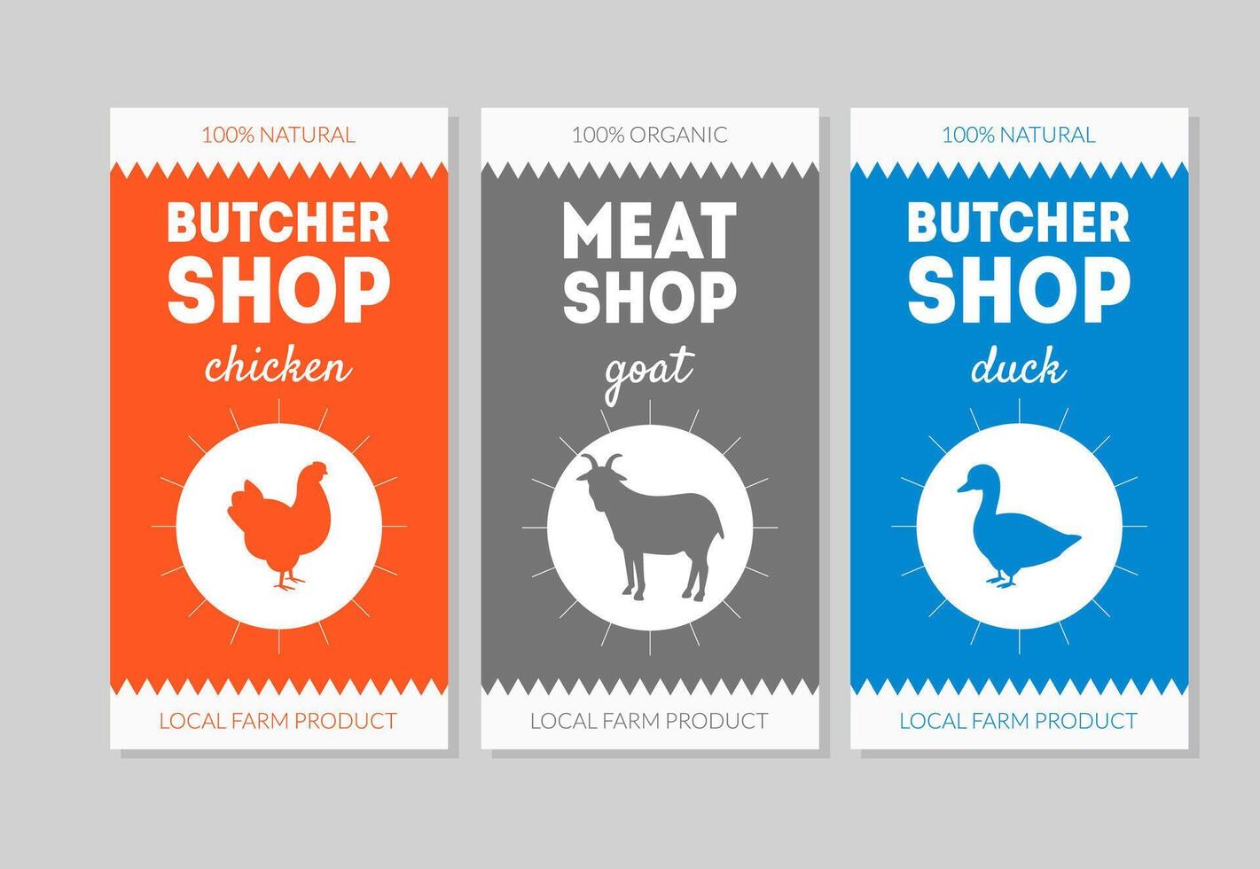 Butcher Shop Packaging Labels Set, Chicken,Goat, Duck Illustration vector