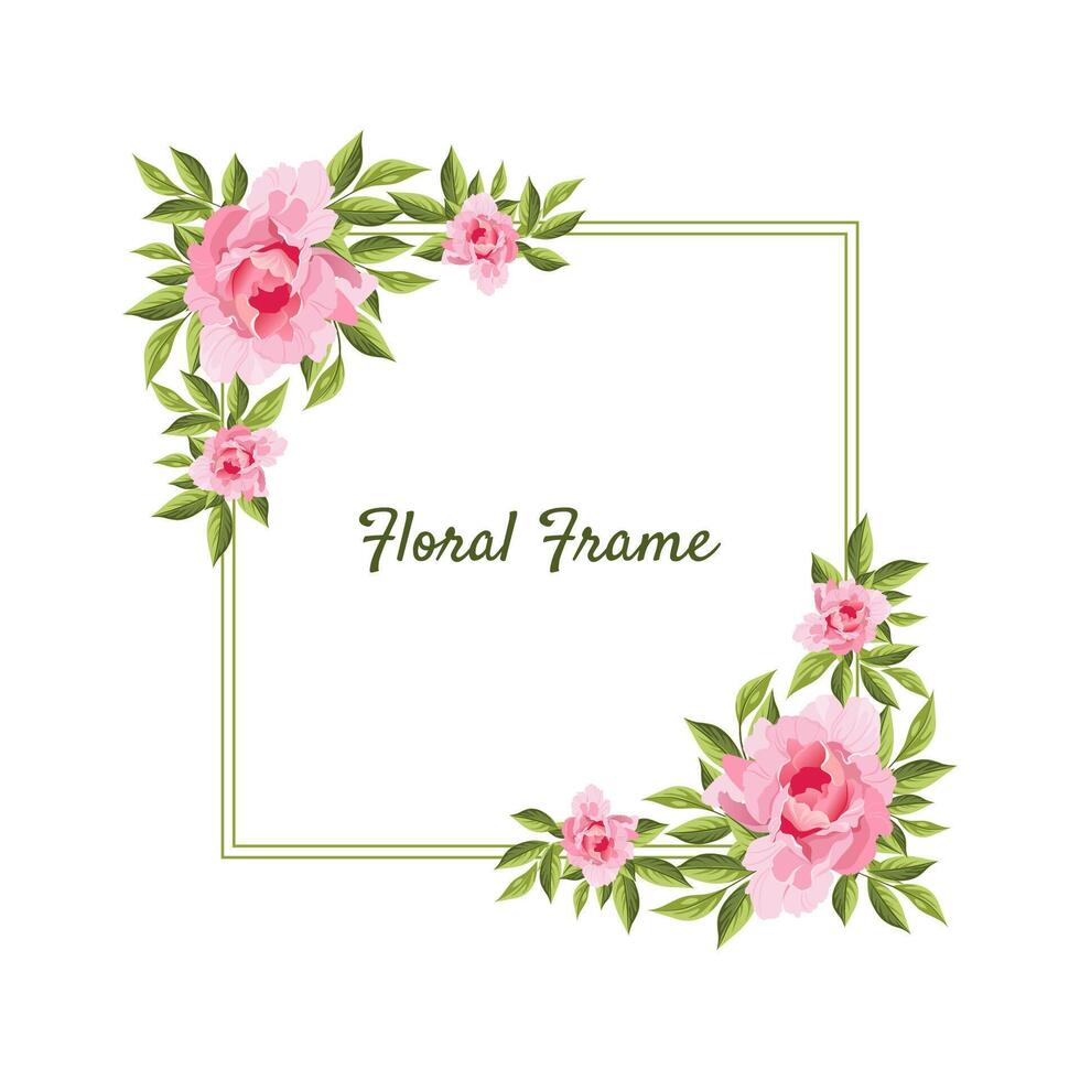 Flowers Square Frame Card Template with Blooming Flowers, Elegant Floral Banner, Poster, Wedding Invitation, Greeting Card Illustration vector