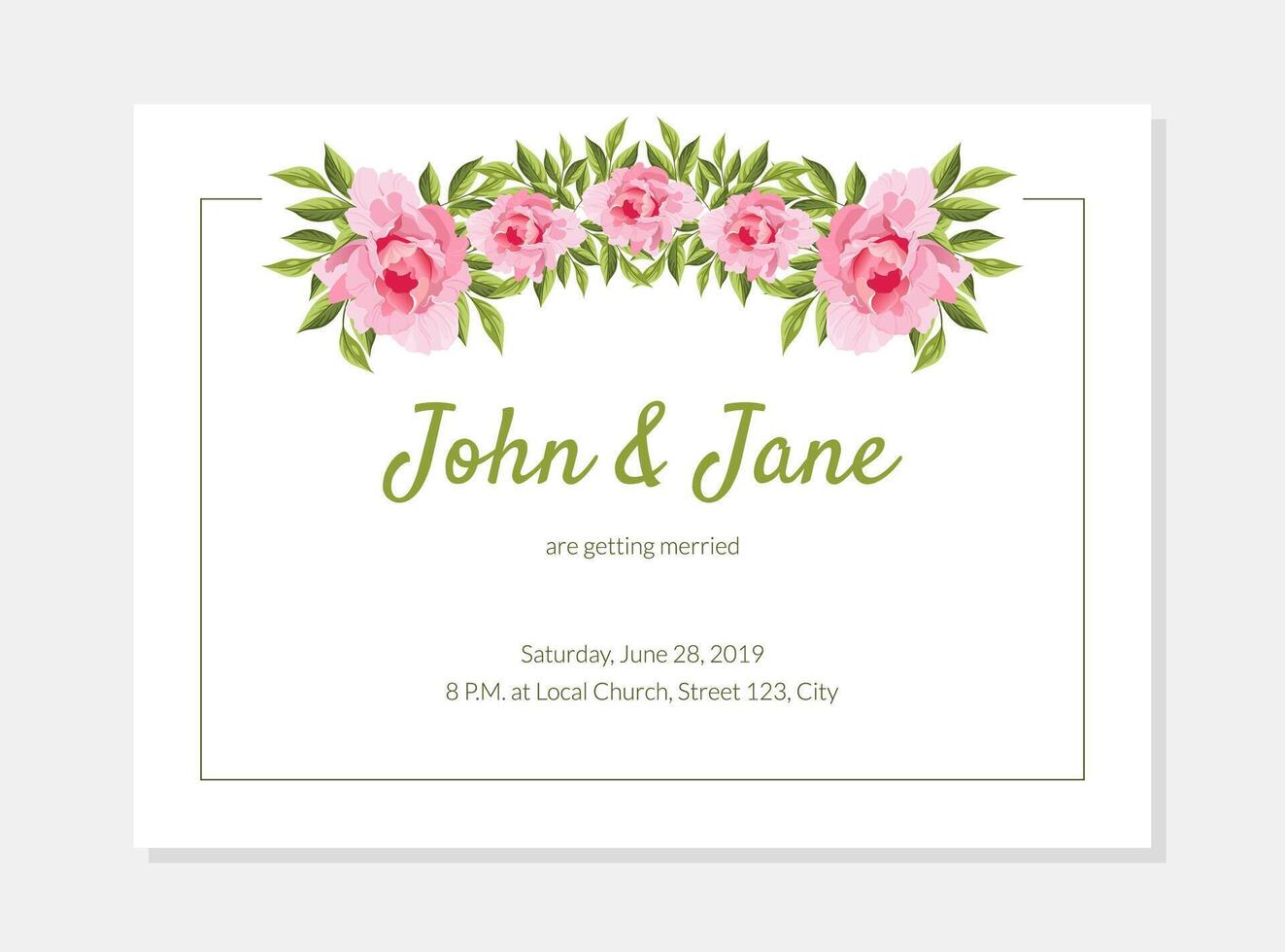Elegant Flowers Frame Wedding Invitation Card Template with Blooming Flowers and Place for Text Illustration vector