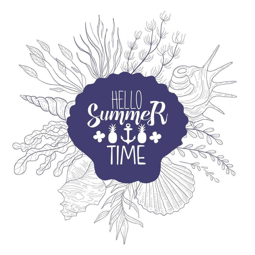 Hello Summer Time Banner Template, Summer Time Inspirational Poster, Banner, Card, Invitation, Logo, Label, Print Illustration vector