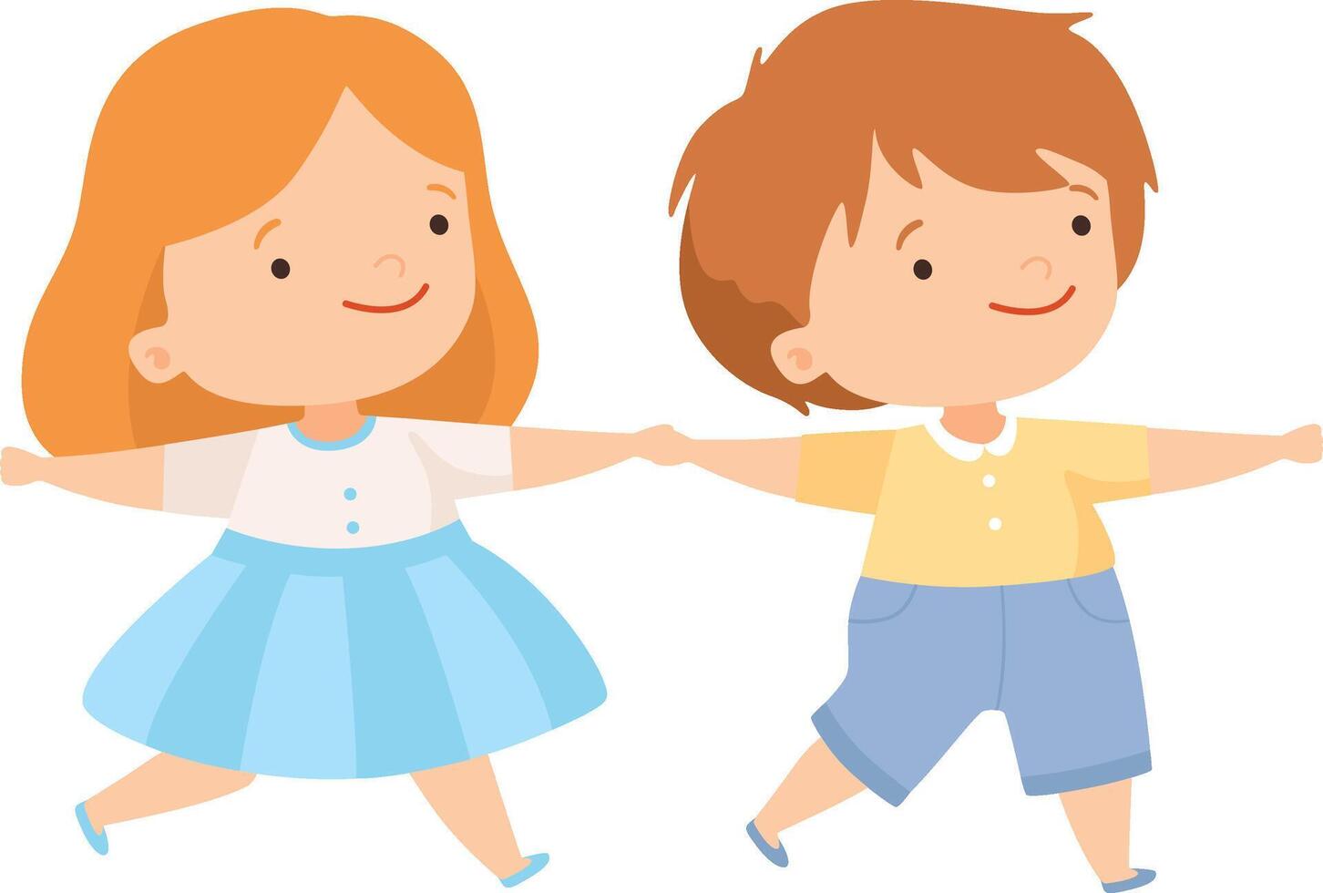 Cute Happy Boy and Girl Holding Hands, Couple of Adorable Kids Having Fun Together Cartoon Illustration vector