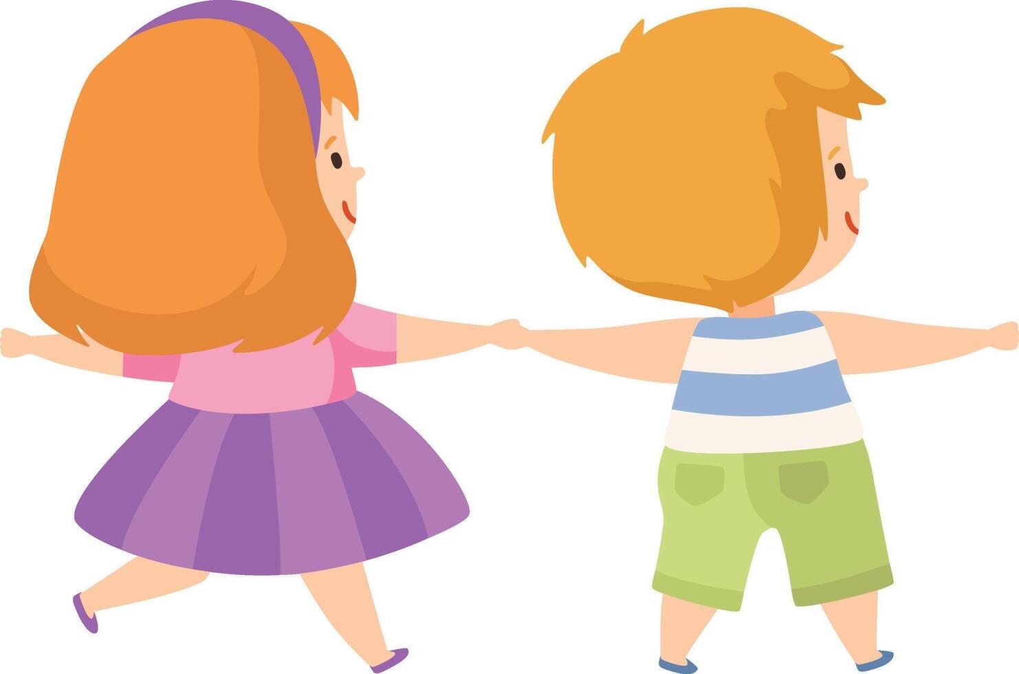 Boy and Girl Standing Holding Hands, Cute Kids Back View Cartoon Illustration vector