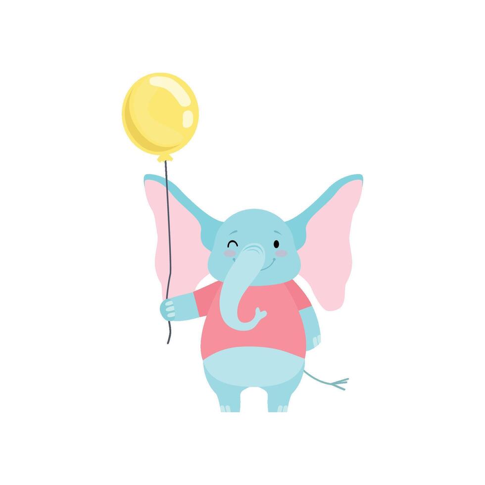 Cute Elephant Standing with Yellow Balloon, Funny Animal Cartoon Character Illustration vector