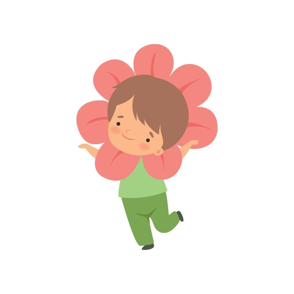 Cute Little Boy Wearing Flower Costume, Adorable Kid Cartoon Character in Carnival Clothes Illustration vector