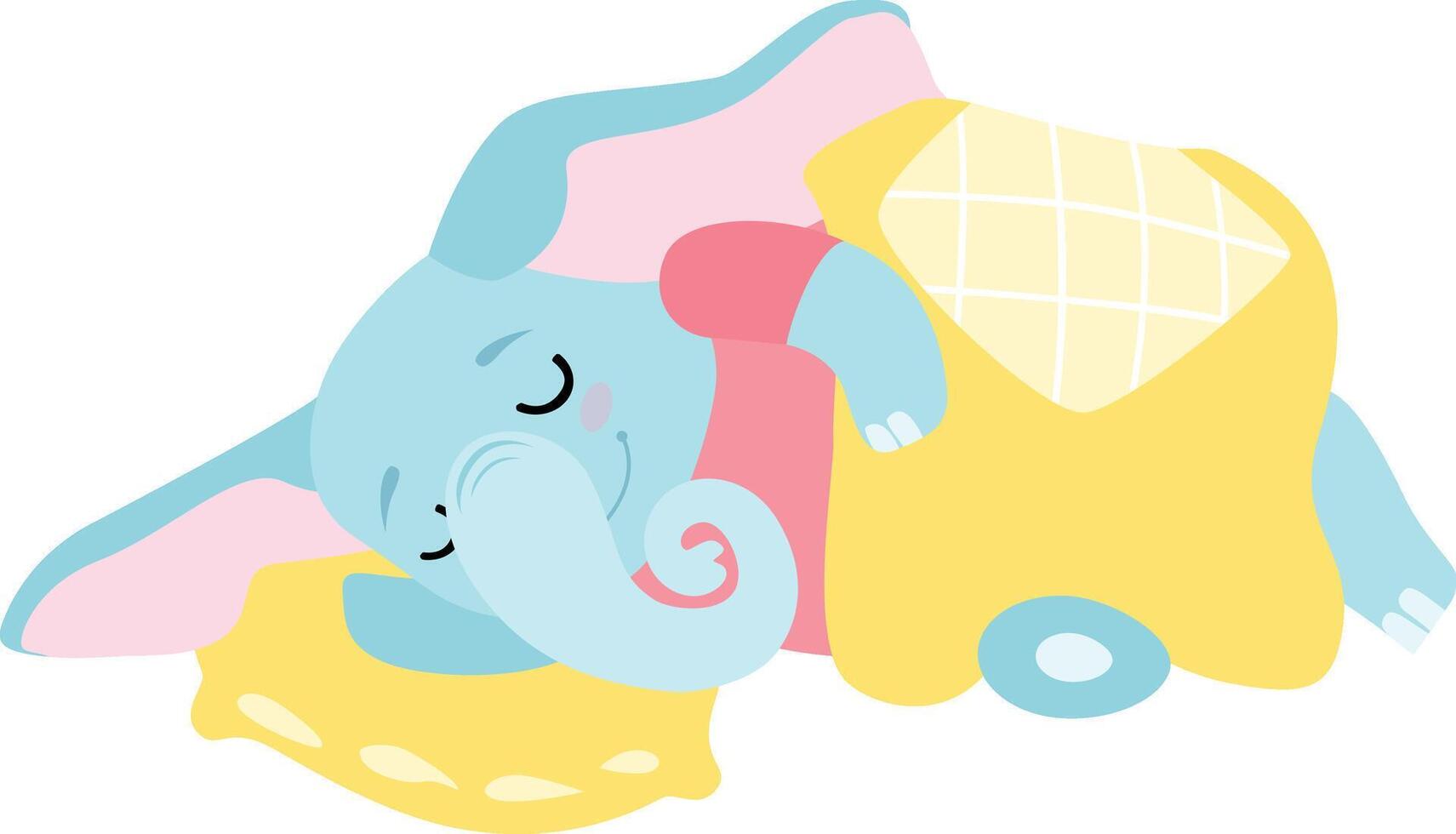 Cute Elephant Sleeping in its Bed, Funny Animal Cartoon Character Illustration vector