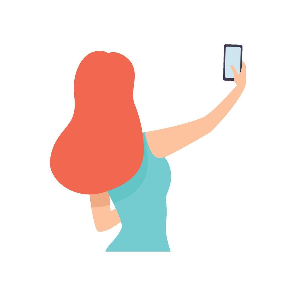 Girl Taking Selfie Photo on Smartphone, Young Woman Making Photo or for Social Media Using Modern Gadget, View from Behind Illustration vector