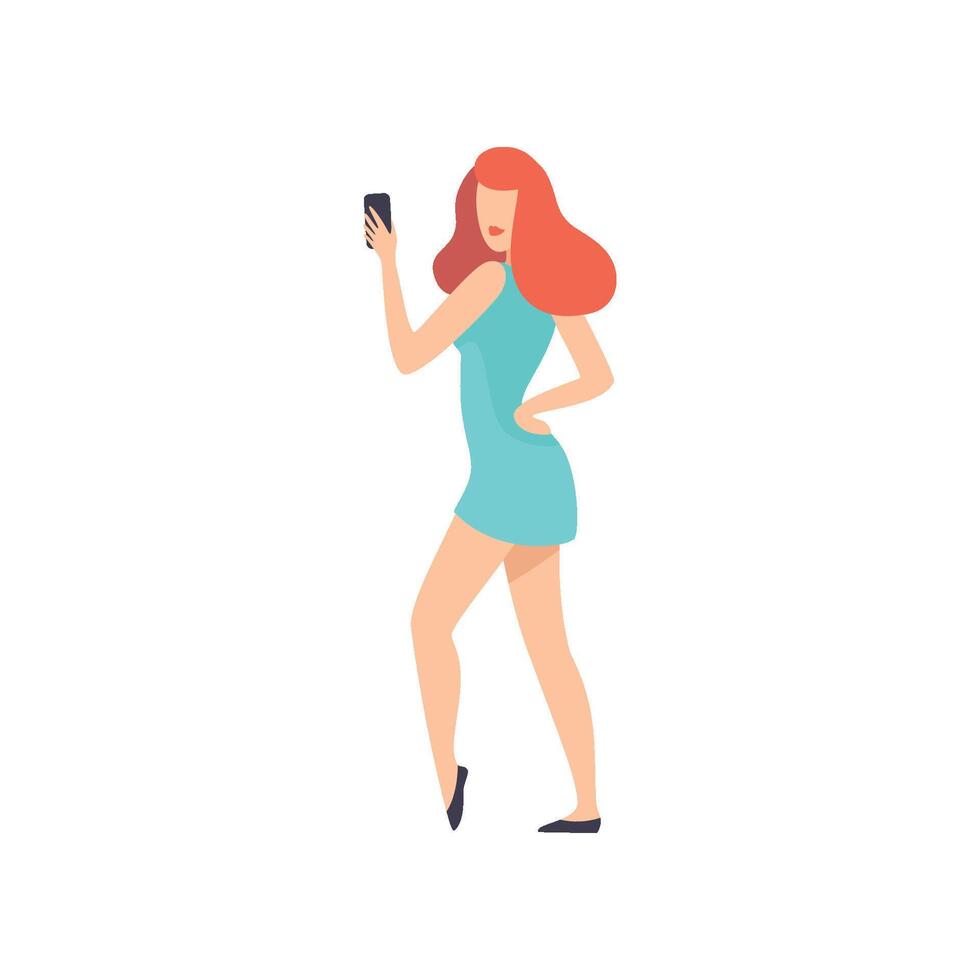 Beautiful Girl Taking Selfie Photo for Social Media Using Smartphone Illustration vector