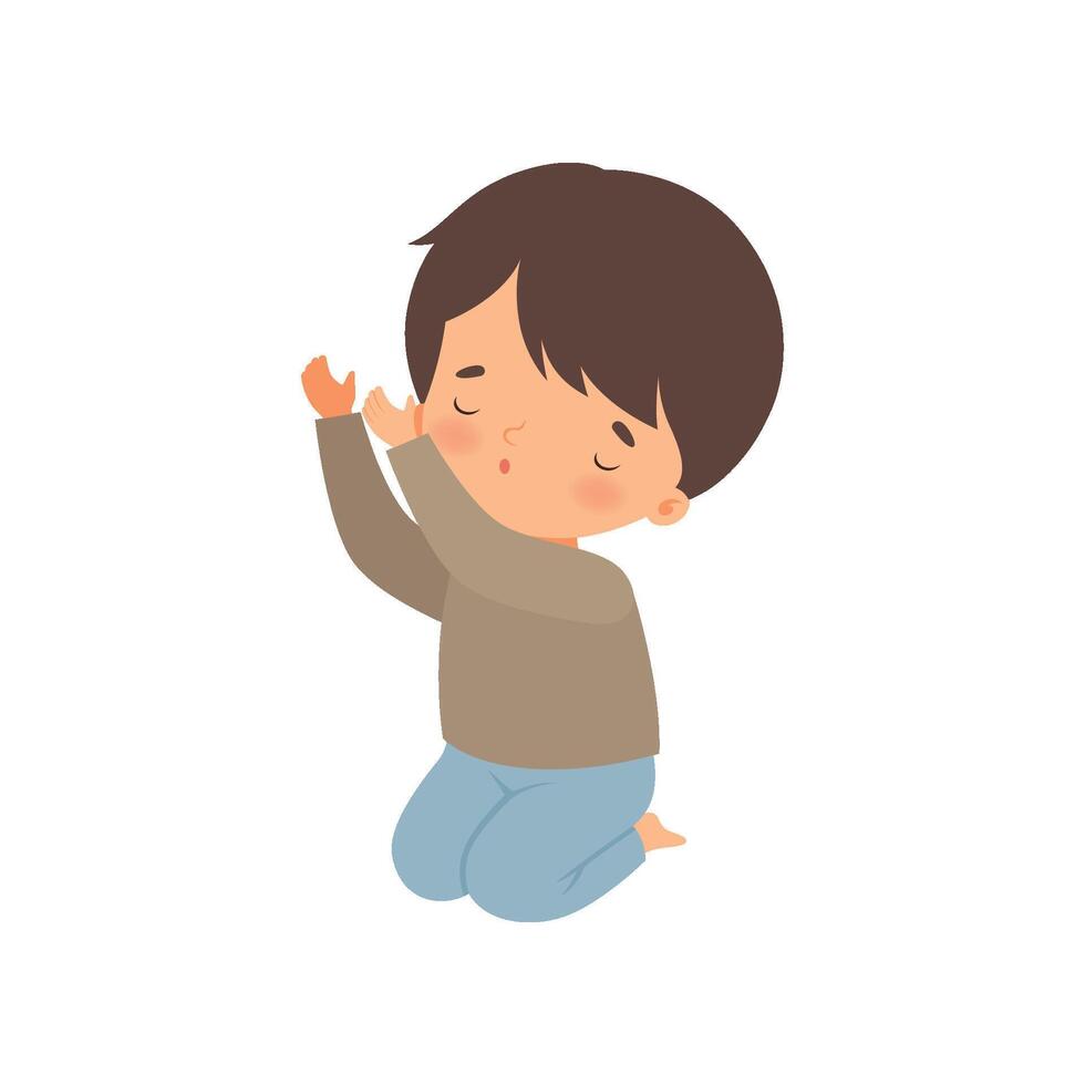 Little Boy Kneeling and Praying Cartoon Illustration vector