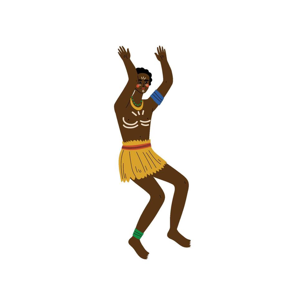Dancing African Man, Male Aboriginal Dressed in Bright Traditional Ethnic Clothing Illustration vector
