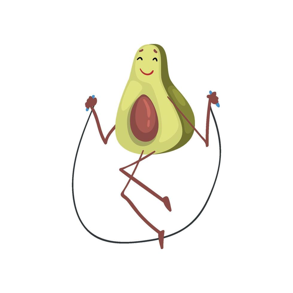 Avocado Skipping with Jump Rope, Funny Exotic Fruit Athlete Cartoon Character Doing Sports Illustration vector