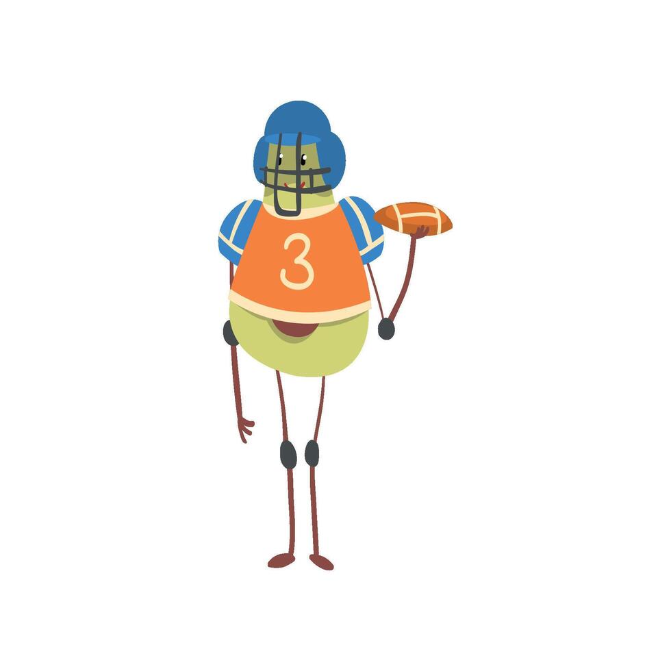 Avocado American Football Player in Uniform with Ball, Funny Exotic Fruit Athlete Cartoon Character Doing Sports Illustration vector