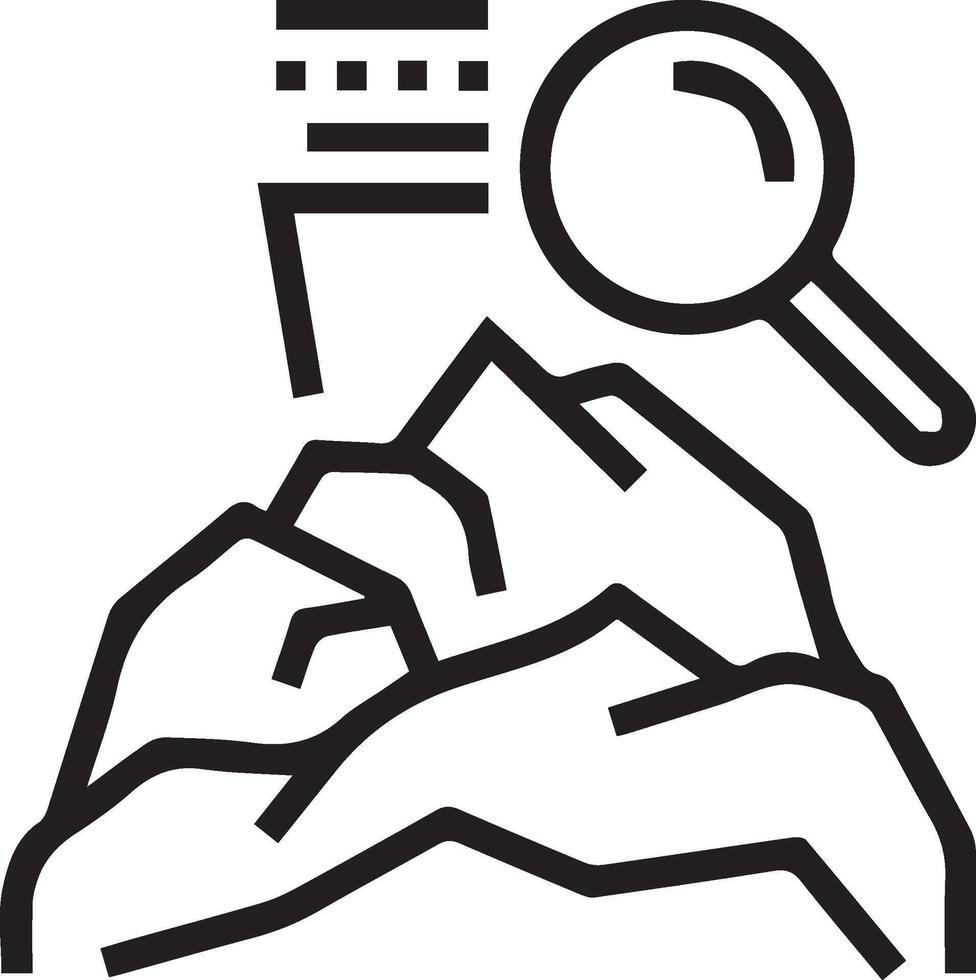 A black and white image of a mountain with a magnifying glass vector