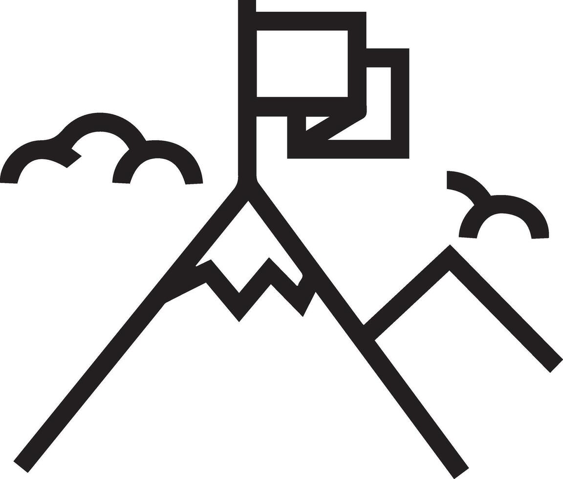A mountain with a flag on top of it vector