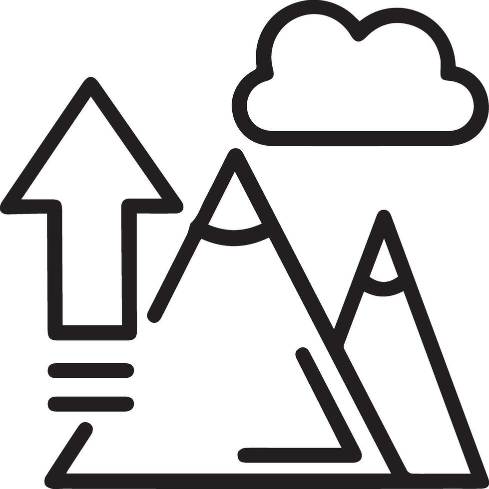 A mountain with an arrow pointing up and clouds in the background vector