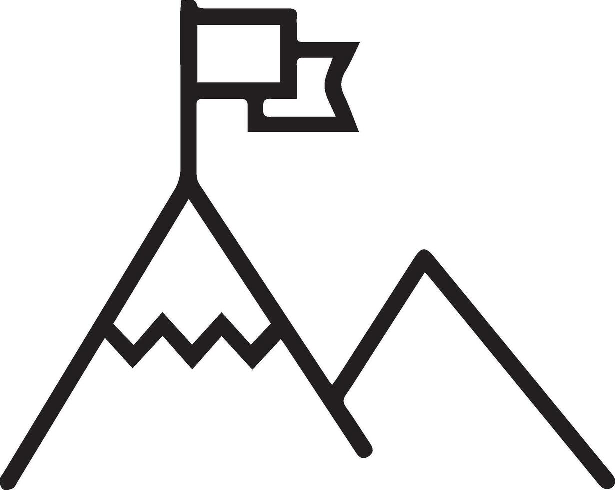 A mountain with a flag on top of it vector