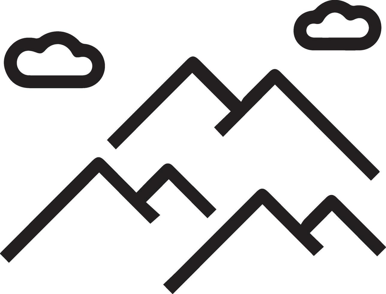 A black and white mountain icon with clouds vector