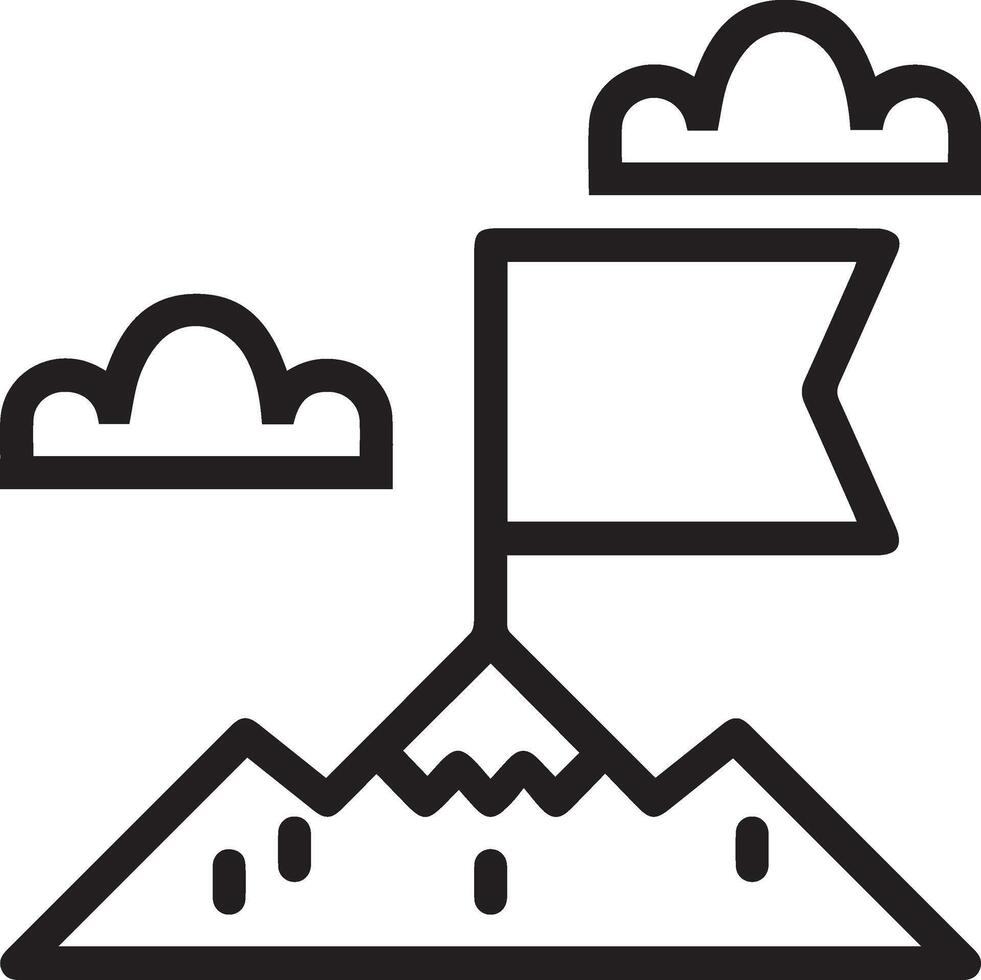 A black and white illustration of a flag on top of a mountain vector