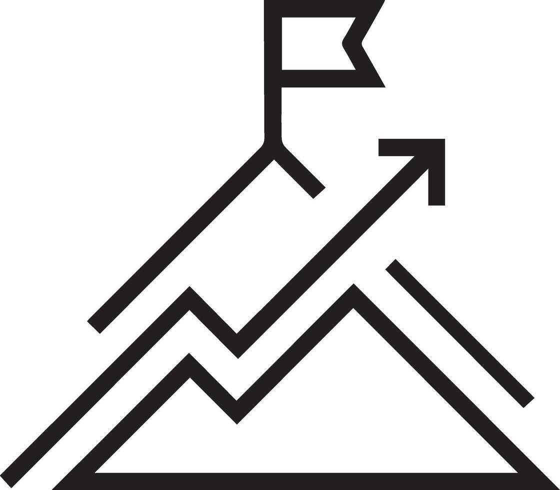 A black and white logo of a mountain with a flag on top vector