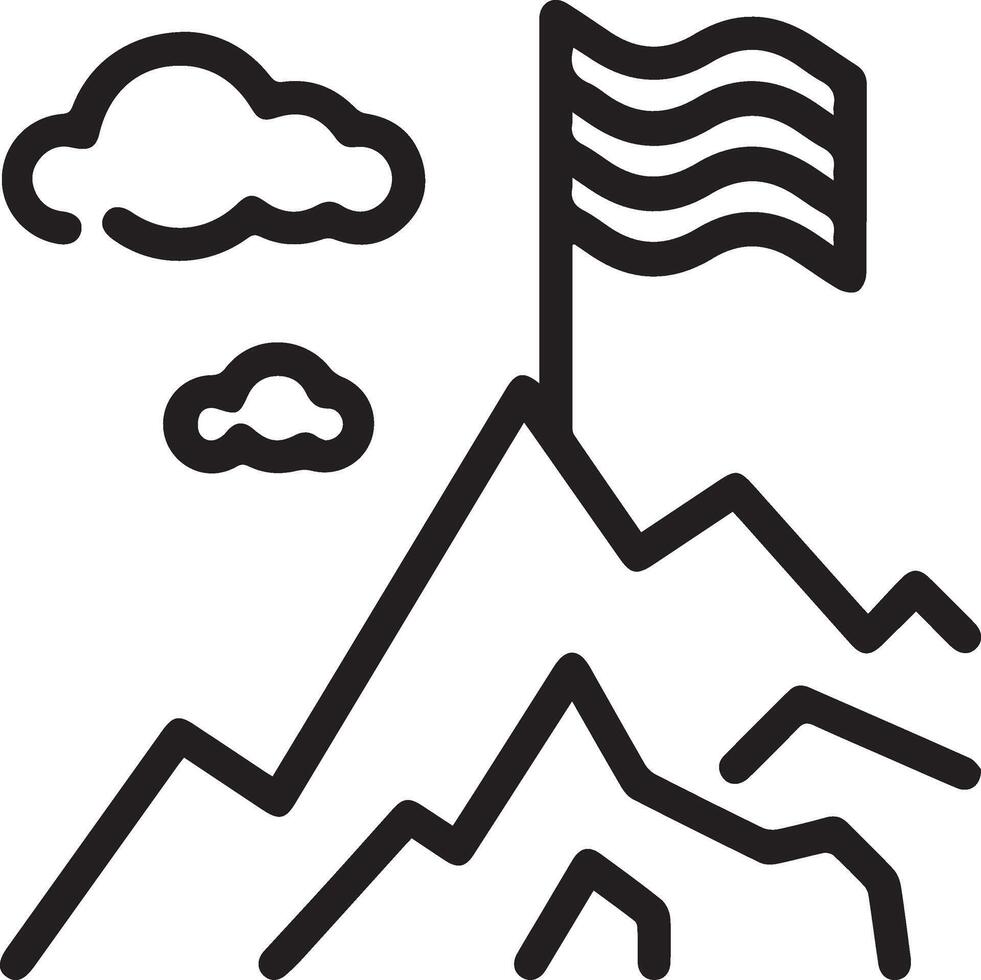 A mountain with a flag on top and clouds in the sky vector