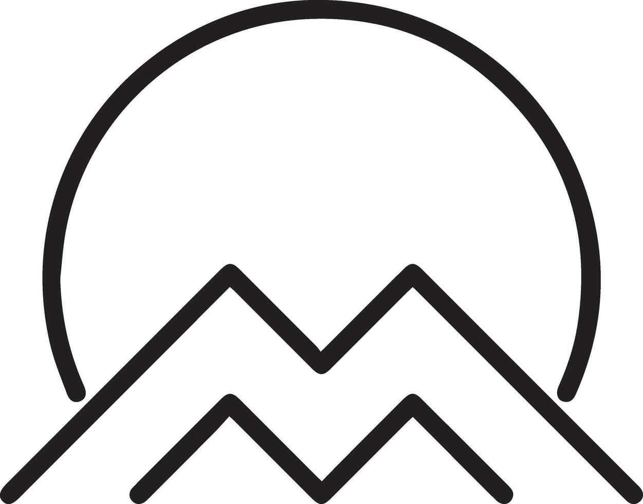 A black and white logo of a mountain with a sun in the middle vector
