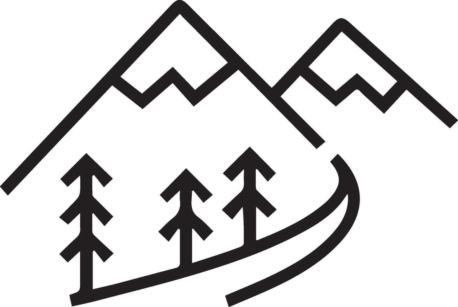 A black and white logo of a mountain with trees vector
