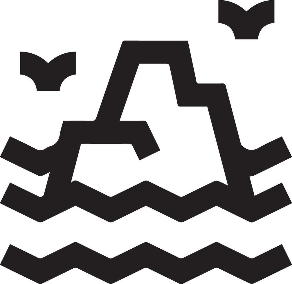 A black and white logo of a mountain with waves vector