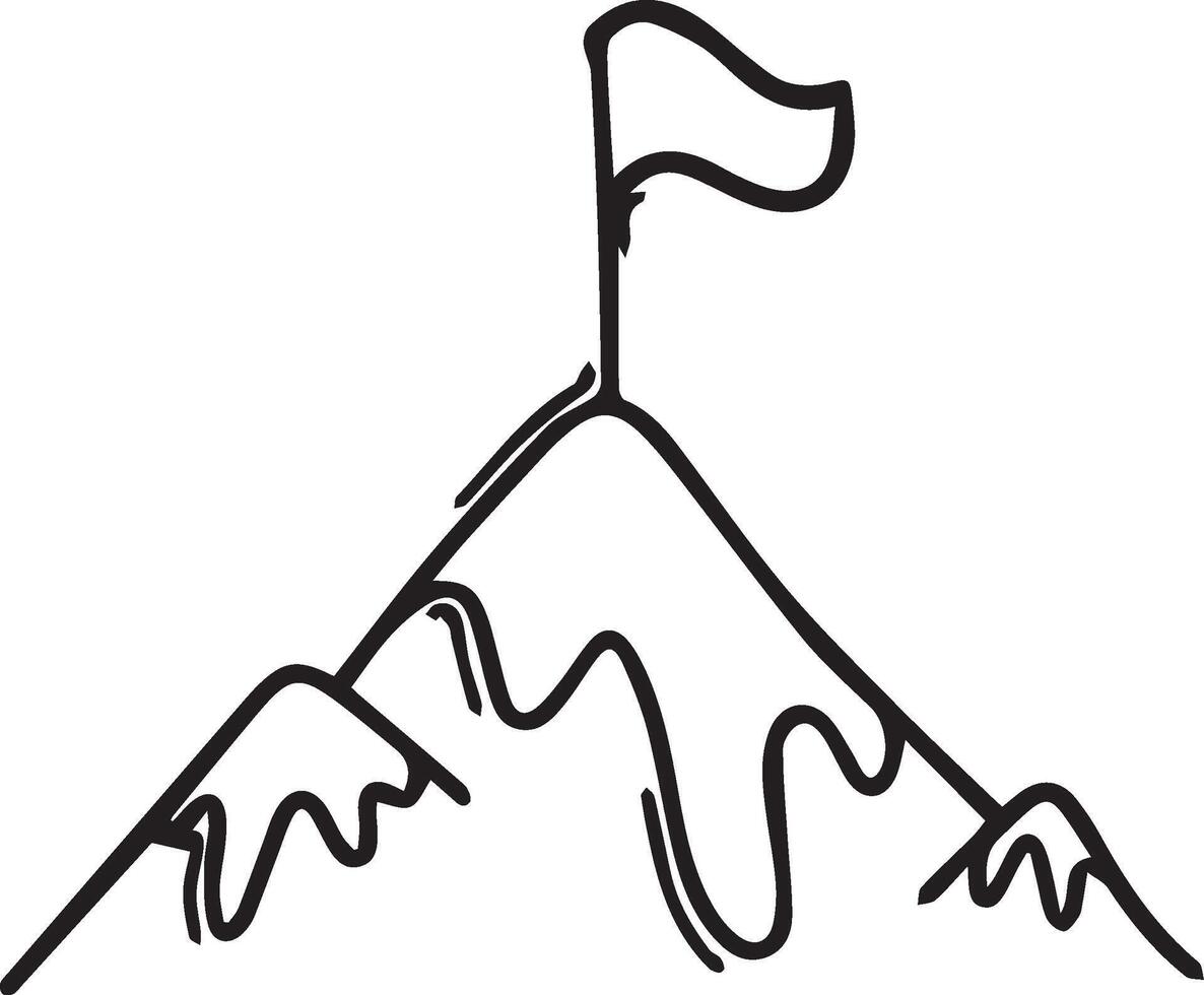 A mountain with a flag on top of it vector