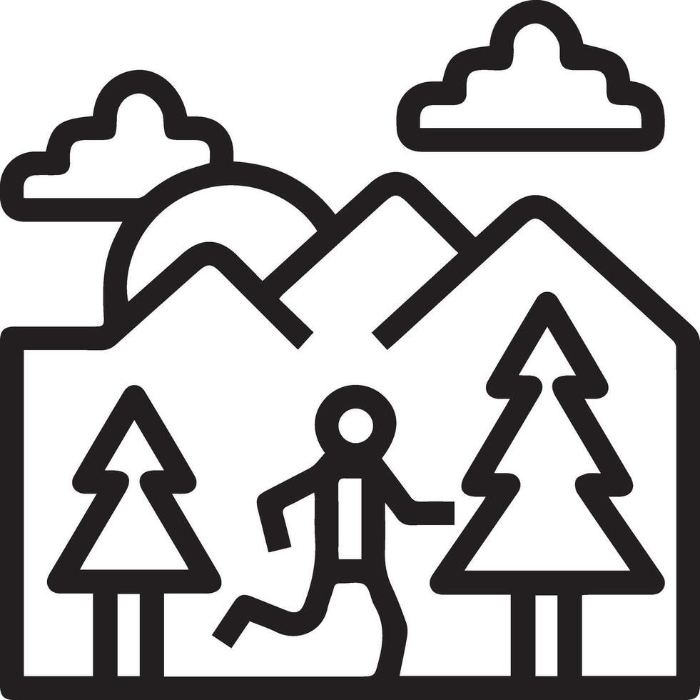 A man running in the mountains with trees and mountains vector