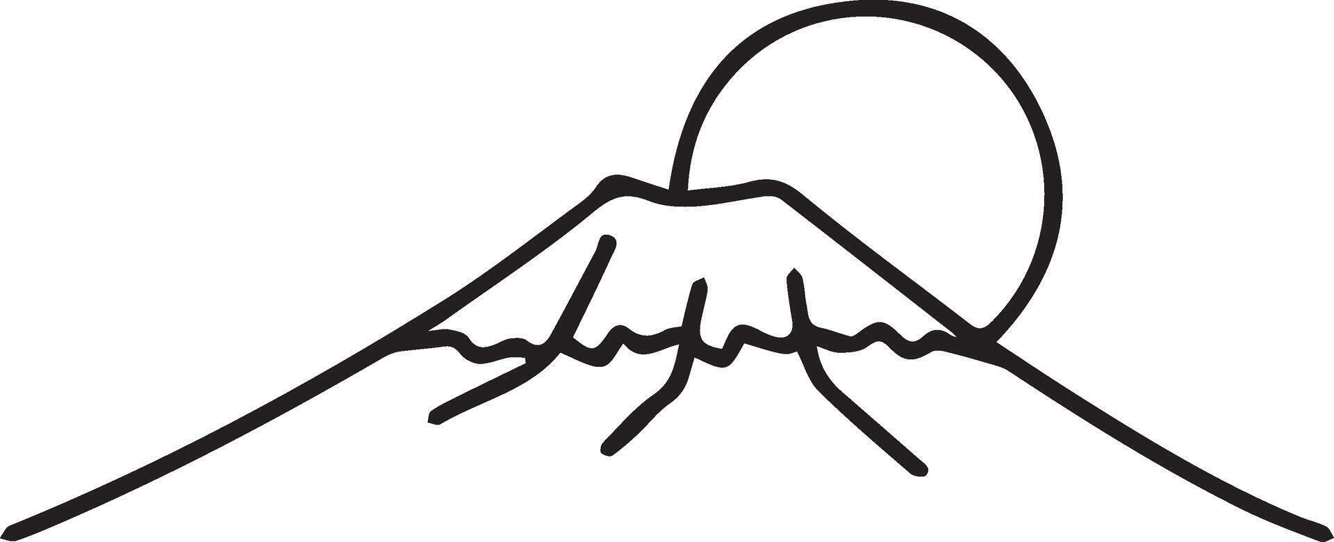 A black and white drawing of a mountain with a large peak vector