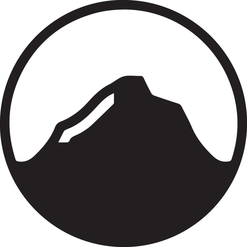 A black and white mountain silhouette in a circle vector