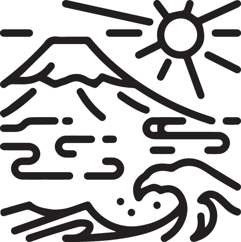 A black and white illustration of a wave and a mountain vector