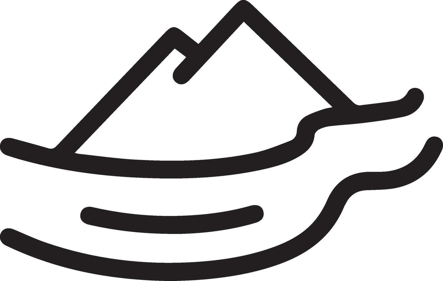 A black and white logo of a boat with mountains vector
