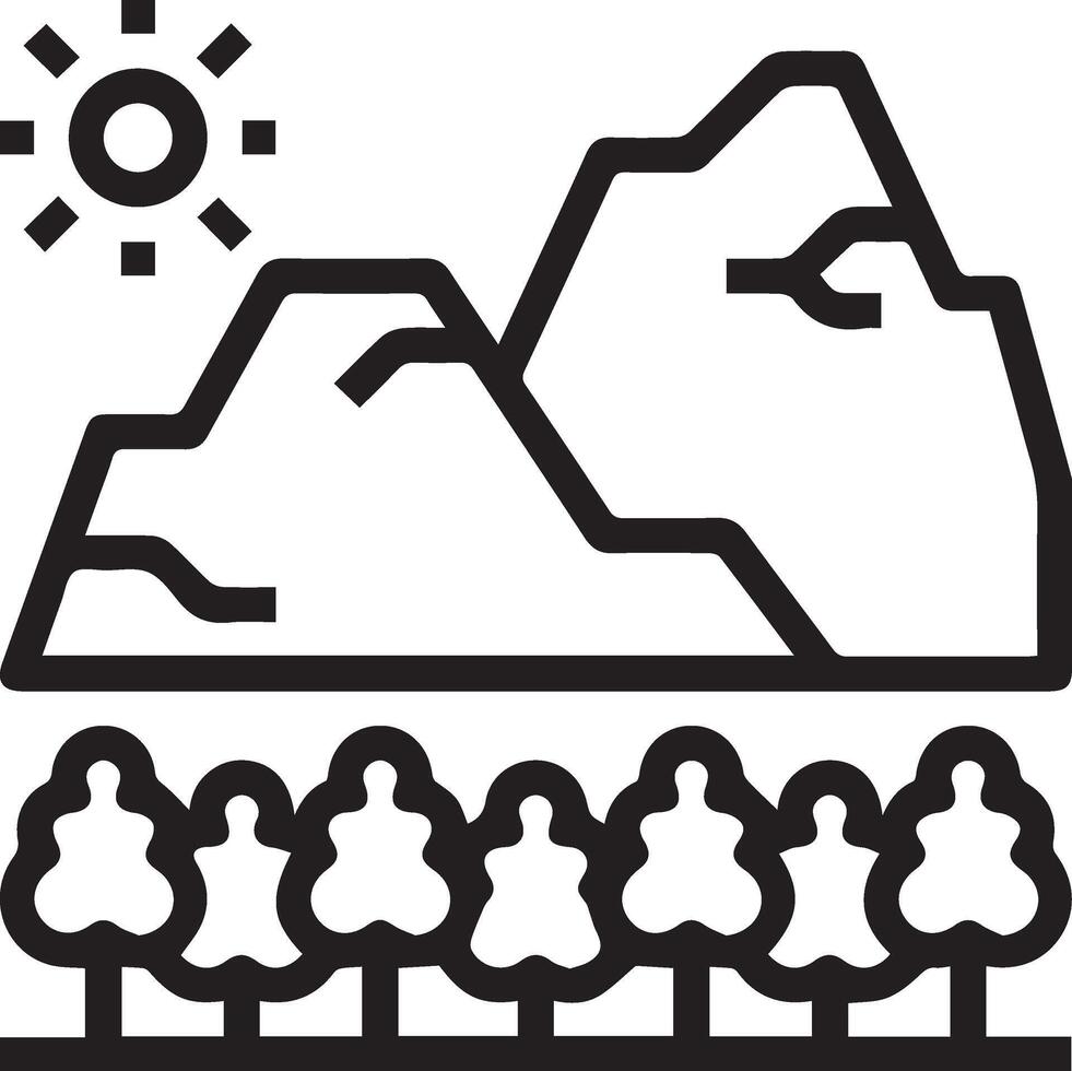 A mountain landscape with trees and sun vector