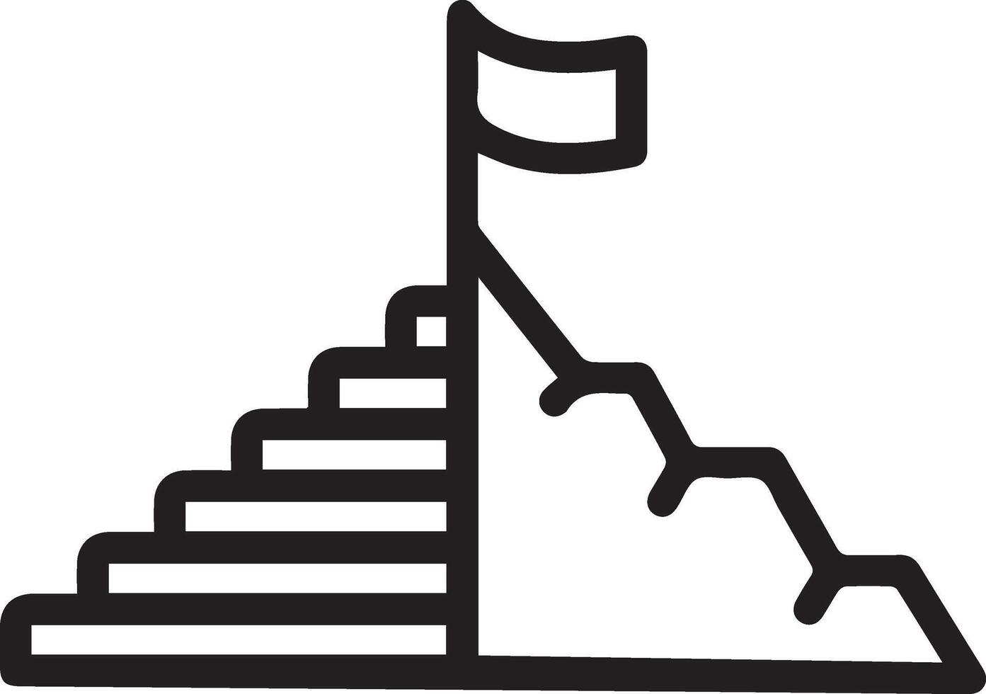 A black and white illustration of a mountain with a flag on top vector